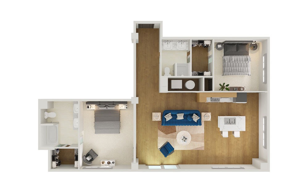 Type 7A - 2 bedroom floorplan layout with 2 bathrooms and 1281 square feet