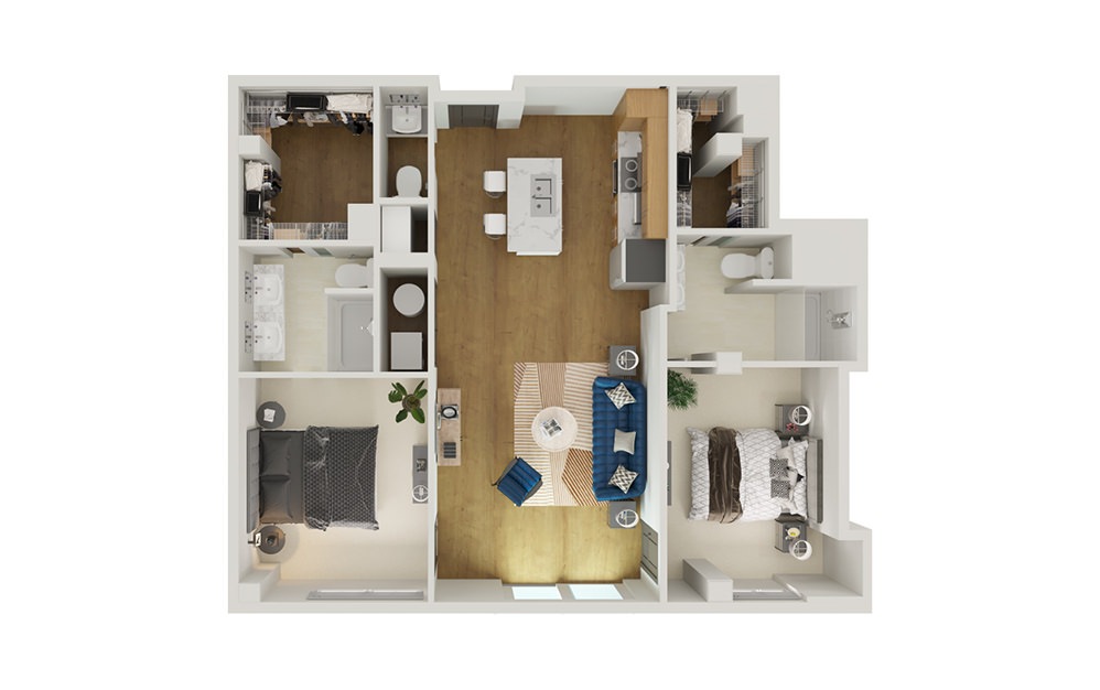 Type 8A - 2 bedroom floorplan layout with 2.5 bathrooms and 1284 square feet