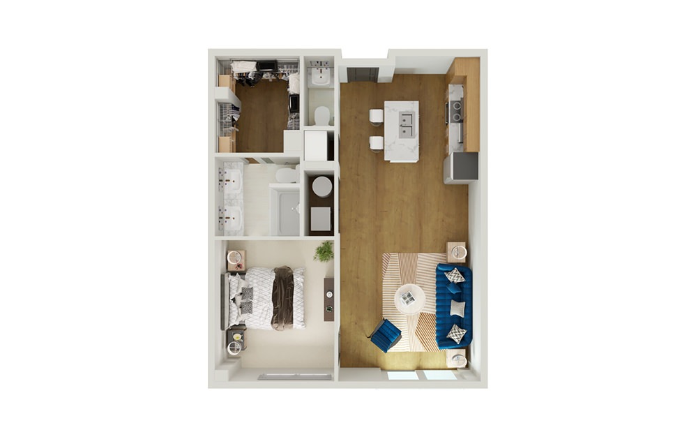 Type 8B - 1 bedroom floorplan layout with 1 bathroom and 909 - 931 square feet